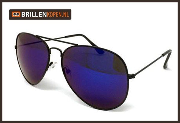 Zwart Blauwe Spiegelglazen Zonnebril | Brillenkopen.nl