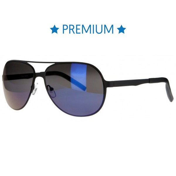 palermo-zwart 2 Pilot Matzwart Rubber Blauw Zonnebril